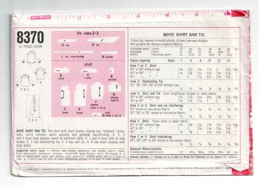 Boys Front Button Shirt Pattern Simplicity 8370 1960's Vintage SZ 10 Chest 28 CC - Image 2 of 2