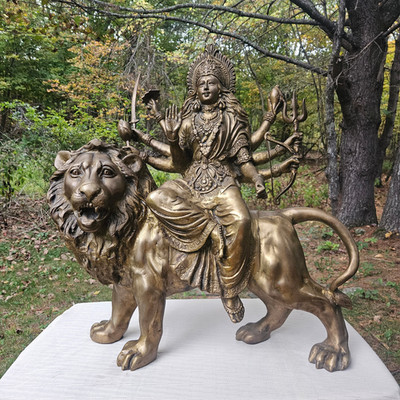 Goddess Durga Simhavahini Brass Statue 27  | Handmade in India | Divine Power