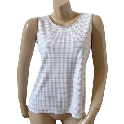 Classic Elements Small Beige White Striped Tank Top Sleeveless Ribbed Knit