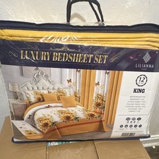 LILIANA Home King Sheet Set 12-Piece Yellow/White Floral Butterflies