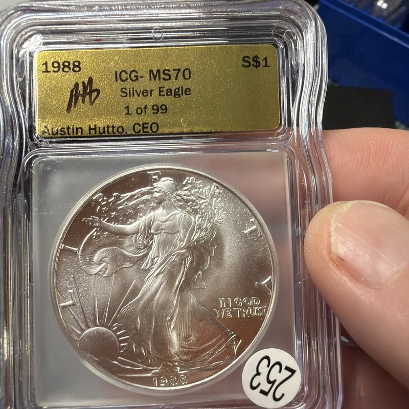 1988 SILVER EAGLE ICG MS70 Signed 1/99