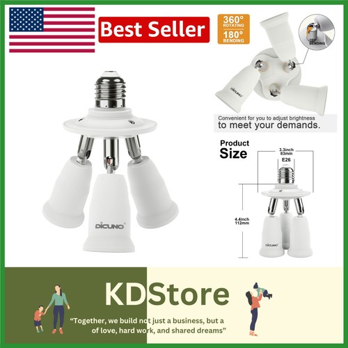 180W E26 Light Socket Splitter Adapter: 3 Bulb Holder with Adjustable ...