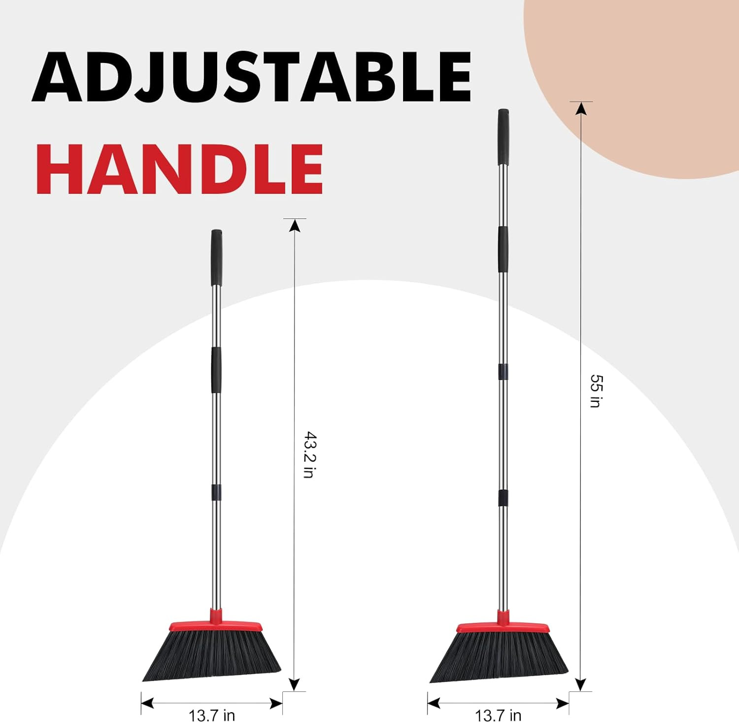 Heavy Duty Broom, 55 Inch Long Handle Outdoor Large Angle Brooms, Commercial Bro