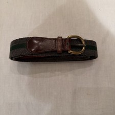 Made In The USA Leather Canvas Vintage Preppy Belt Gray And Green Size 36