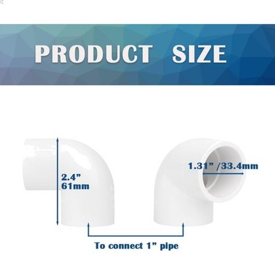5PCS 1 Inch White PVC 90 Degree Elbow Adapter Pipe Fittings 2 Way Right Angle...