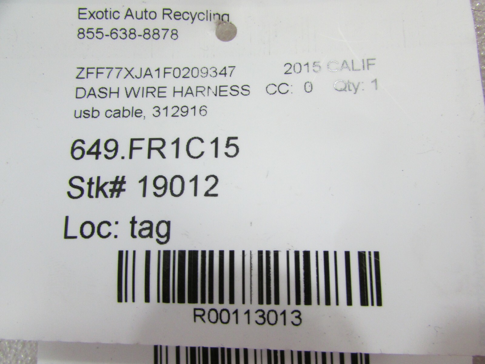 Ferrari California T, Dash USB Cable, Used, P/N 312916