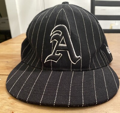 *Super Sharp  Vintage A's Athletics Hat Cap Fitted Mens 7 1/4 Black Pin Stipes.