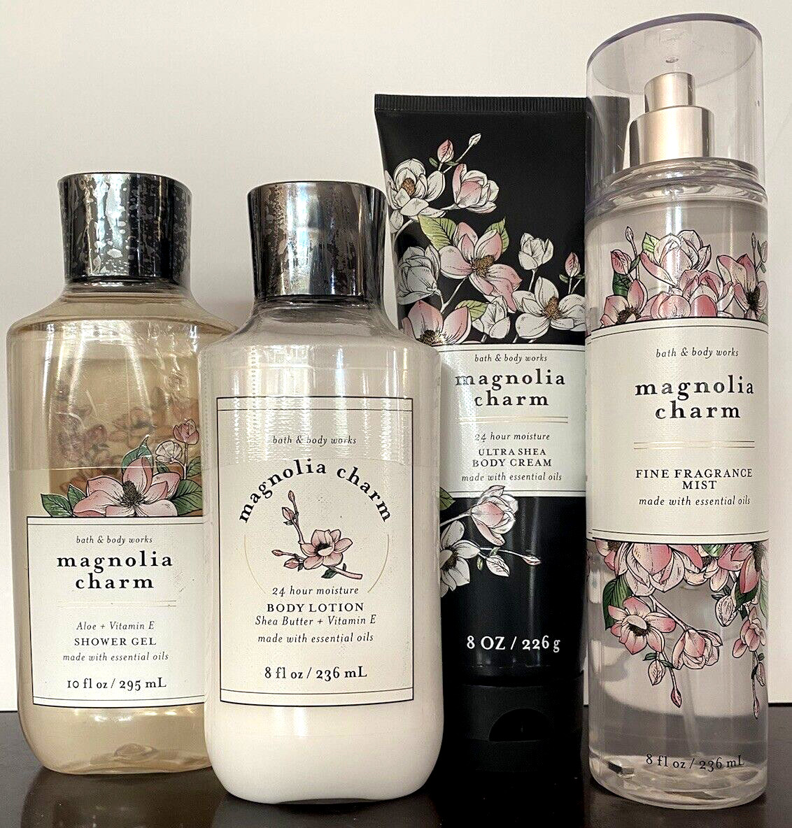 Bath & Body Works LOT OF 4 MAGNOLIA CHARM Mist~Lotion~Shower Gel~Body Cream