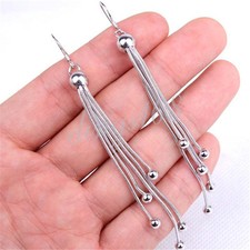 Women's 925 Sterling Silver Chandelier Pin Beads Long Dangle Drop Earrings Z753