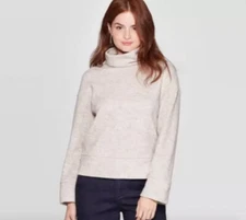 A New Day Women's Turtleneck Cozy Fuzzy Fleece Pullover Tan / Beige, Size XXL