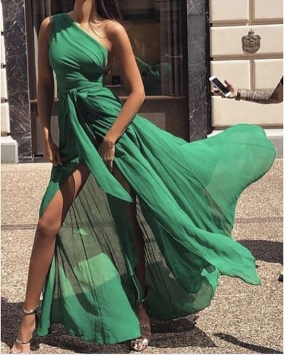 vestito abito slim donna lungo estivo verde leggero morbido elegante moda  4639 | eBay