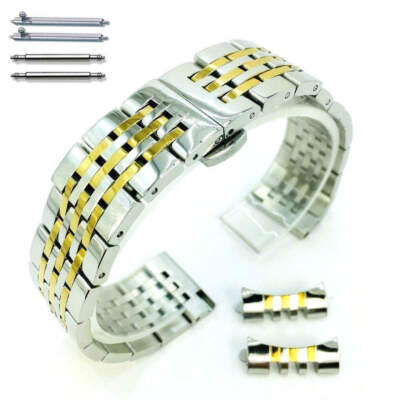 Polished Two Tone Quick Release Curved End Replacement Metal Watch Band 7075