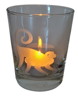 "Teelicht Glas Windlicht \"Affe\" GeäTzt Deko Handmade, Muttertag Trinkglas"