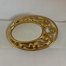 Vintage 1980s White With Gold Tone Buckle Accent Belt Elastic Small/ Medium