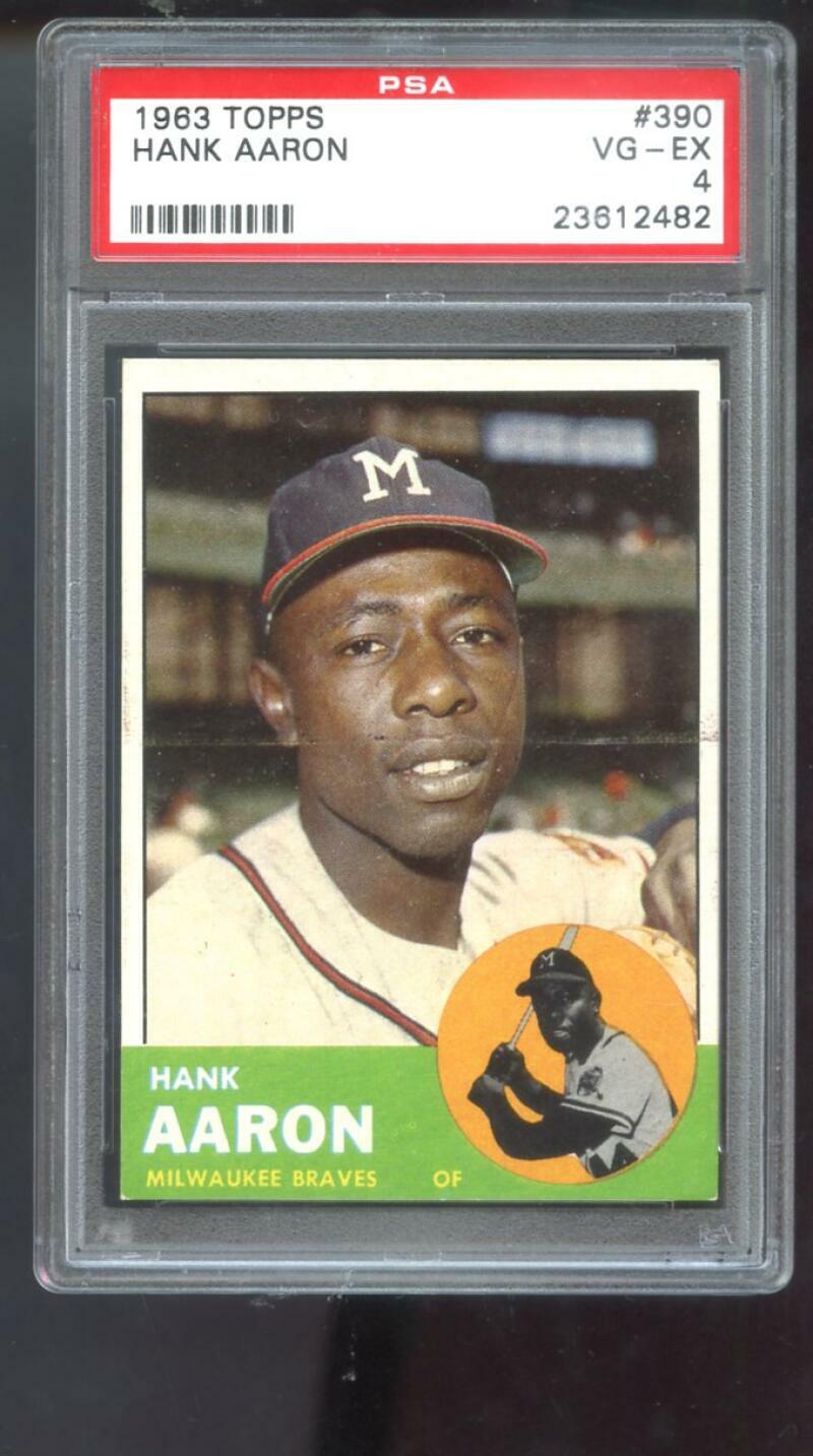 1963 Topps #390 Hank Aaron Milwaukee Braves MLB PSA 4 Graded Baseball Card MLB