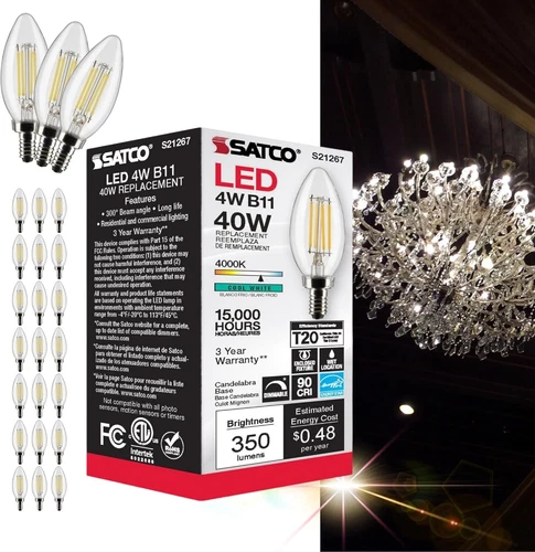 Satco S21267 - 4 Watt B11 LED E12 Clear Light Bulbs - 4000K (2, 6 or 24 Pack) - Picture 13 of 13