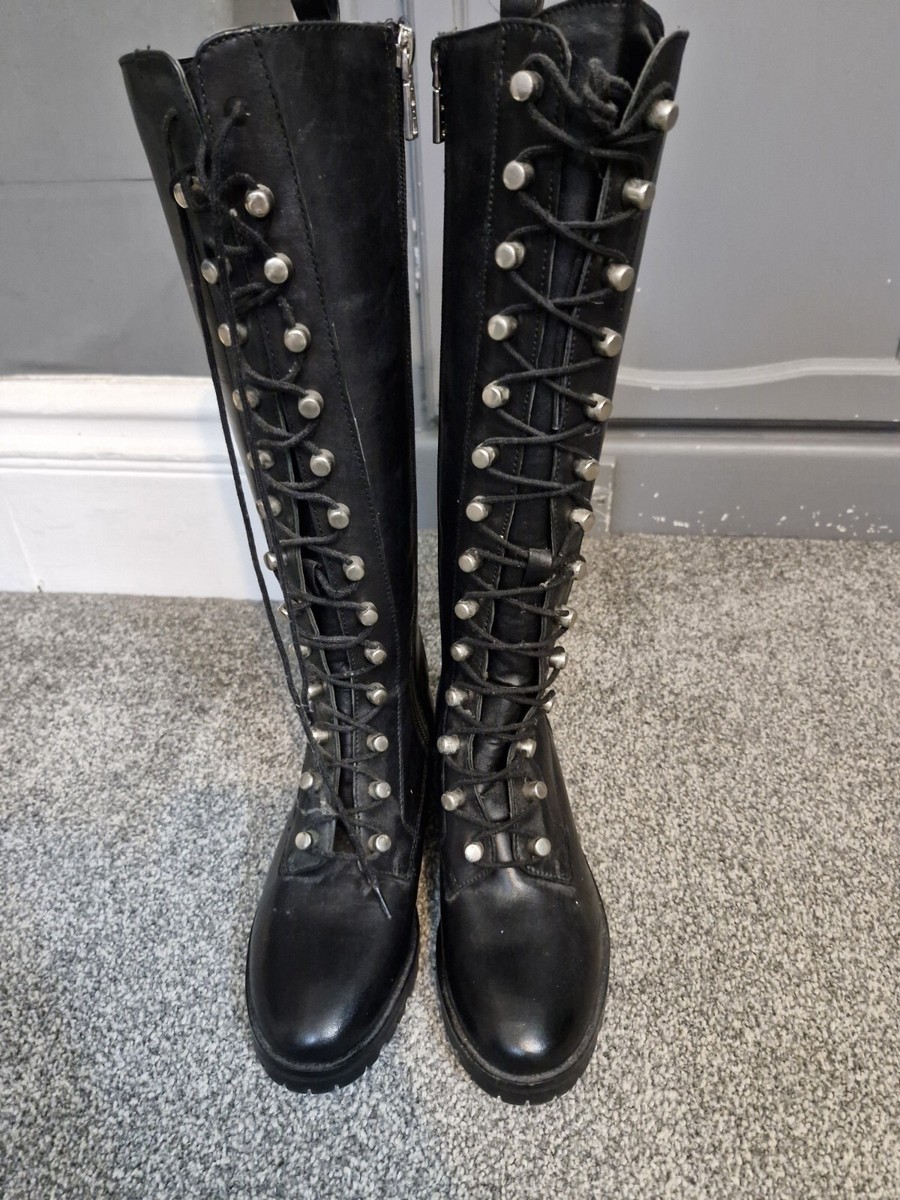 Brand New Carvela Kurt Geiger Womens Black Steam Knee High Leather