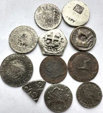 (11) Ancient to 1700's Coin Copy Lot, Mix Of Metal, Fantasy Issue Coins