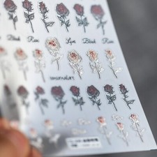 5D Rose Nail Stickers, Black And White Rose Nail Decals (59)