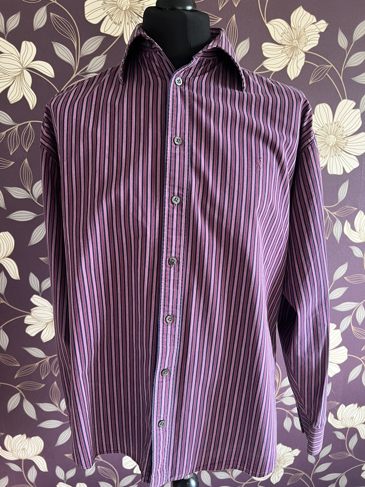 Camicia a maniche lunghe YSL Yves Saint Laurent viola a righe uomo grande