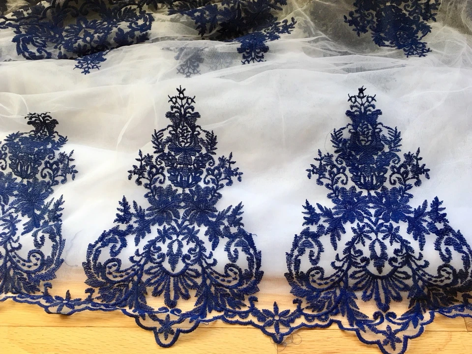 Bordado azul marino de 57" de ancho con tela blanca como la nieve para costura/novia/artesanía Foto 4 de 4