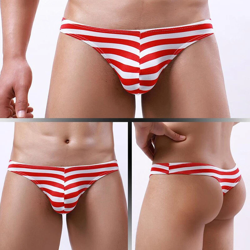 Men Striped G String Thong Underwear Tanga Hombre Breathable Lingerie HOT