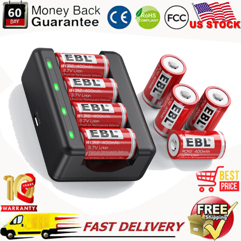 EBL CR2 RCR2 Rechargeable Batteries 3.7V  Li-ion Photo Battery 400mah & Charger-image