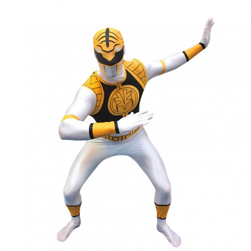 White Power Ranger Morph Suit Men Costume Adult Men Super Hero Dress Up - Afbeelding 1 van 3