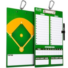 Elite Clipboards Double Sided Dry Erase Coach Baseball Lineup Board with Marker
