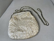 Vintage Cream Ivory Beaded Evening Bag Clutch Purse Handbag Kisslock Chain Strap