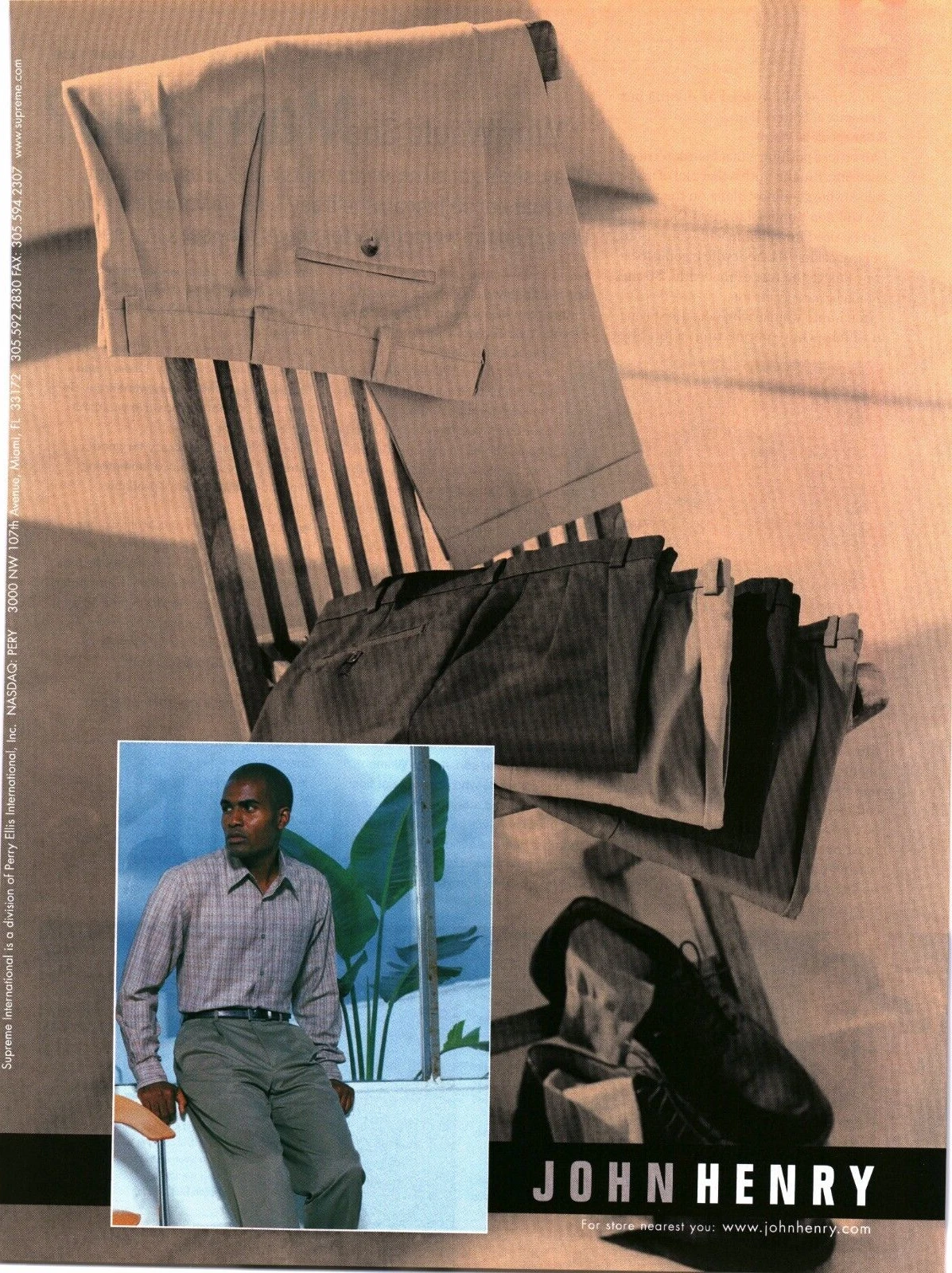 PUBLICITÉ IMPRIMÉE 2001   VÊTEMENTS DE MODE JOHN HENRY SUPRÊME INT. AD   PUBLICITÉ PANTALON HABILLÉ