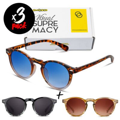 Drei Sonnenbrillen SMOODER Pack DOGMA [Premium] Herren/Damen Runde Jahrgang