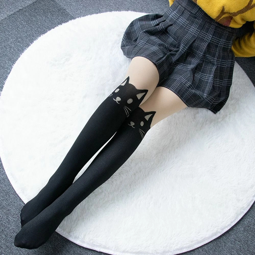 Patchwork For Girls Women Tights Kawaii Pantyhose Korean Long Stockings Cat