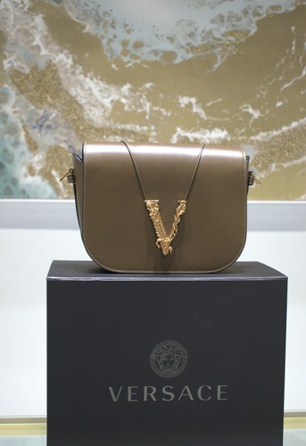 Versace Virtus Olive Green Shoulder Crossbody Saddle Bag Purse