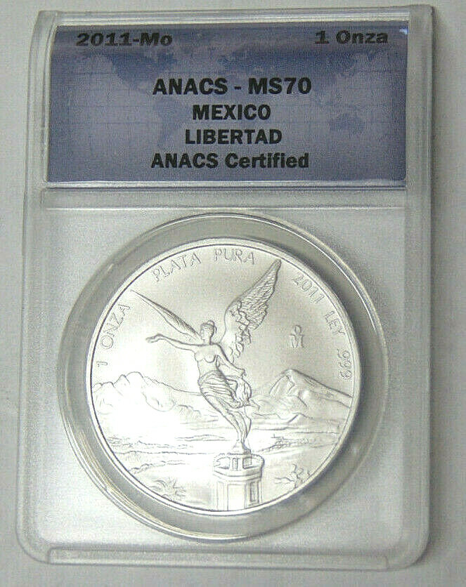 ANACS MS70 2011-Mo Mexico Libertad Silver Onza .999 Fine