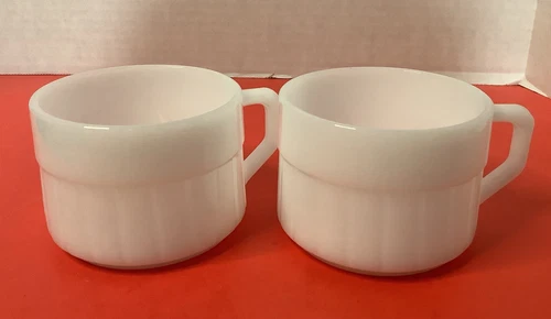 Vintage Federal White Milk Glass Stackable Coffee Cups Set Of 2 Heat Proof