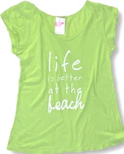 NWT NEW FRESH PRODUCE Pear Green LIFE IS BETTER AT THE BEACH VINTAGE SLUB TOP  L
