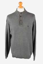 Chaps Button Neck Jumper Pullover Vintage Mens Warm Grey L-IL2365