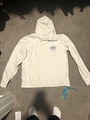 Off-White Men s M White Pullover Hoodie Graphic Print Logo Drawstring
