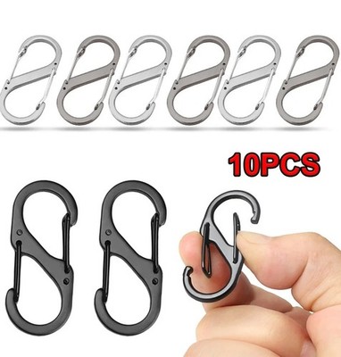 10 Stck. S-Form Schwarz/Farbe/Chrom Karabiner Schlüsselanhänger Clip Dual Open S/M/L UK VERKAUF