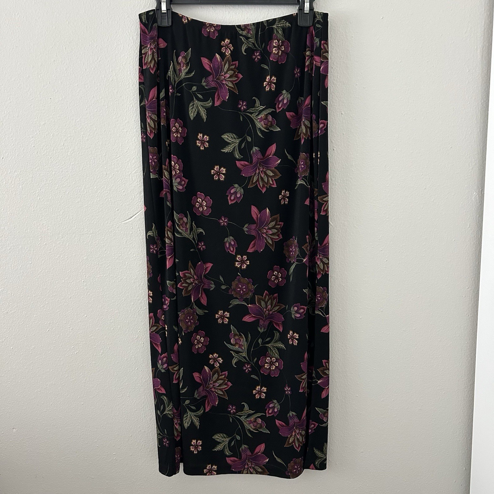 Vtg Maxi Skirt Dark Floral Slinky 90s Cottage Forest Fairy Grunge Whimisgoth M-image