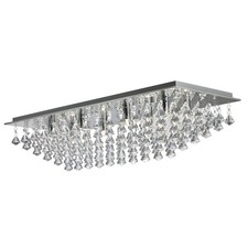 8 Lights Chrome Finish Rectangle Ceiling Flush Fitting Light With Crystal Drops