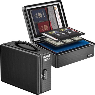 ENGPOW Fireproof Document Box, Hard Case File Box with Fireproof Zipper＆Lock,