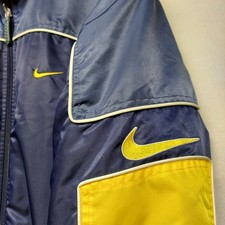 VTG NIKE Jacket Coat Youth M 10-12 Blue Yellow Reversible Fleece Removable Hood