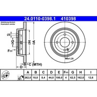 Bremsscheibe ATE 24.0110-0398.1 (2 Stk.) FüR Kia Hyundai Rio III Accent IV Bayon