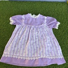 Vtg Girls Purple Floral Lace Trim Prairie Dress Size 4 Short Sleeve Boho Cottage