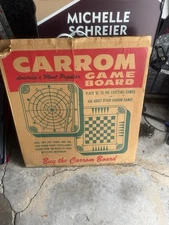 Vintage Double Sided Carrom Game Board 26x26" , Board And Game Pieces With Box