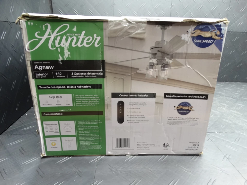 Hunter Agnew 52in LED Indoor Brushed Nickel Ceiling Fan with Light and Remote - Image 3 of 4