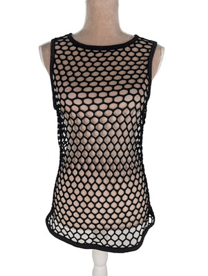Crochet Open Knit Mesh Tank Top Sz S M Black Grunge Indie Festival Rave