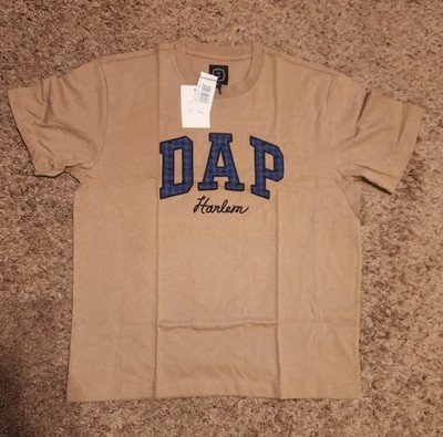 Gap x DAPPER Dan Harlem embroidery Logo Cotton Jersey T-Shirt Beige Blue Men's L